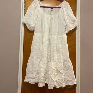 Old Navy Puff-Sleeve Tiered Mini Swing Dress for Women in White.